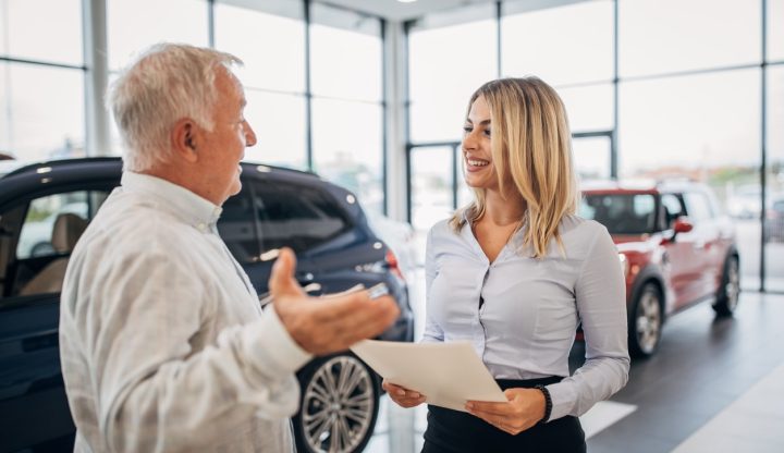 Older man getting prequalified for an automobile loan